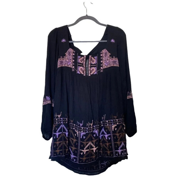 FREE PEOPLE Rhiannon Embroidered Babydoll Tunic Boho Dress Size Extra Small - Picture 2 of 7